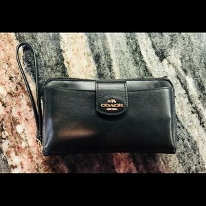 COACH black wristlet with gold hardware